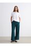 Lcw Modest Green Elastic Waist Wide Leg Women's Trousers