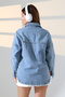 Women's Oversized Cut Denim Shirt Jacket Snow Wash Blue Light Color Casual Chic -Bnj4898 - 7