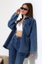 Women Oversized Denim Shirt Jacket Single Pocket Snow Wash Blue Dark Enzyme Color Casual Chic -Bnj4906 - 4
