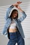 Women's Oversized Cut Tassel Denim Shirt Jacket Snow Wash Blue Dark Color Casual Chic -Bnj4905 - 3
