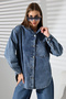 Women Oversized Cut Denim Shirt Jacket Single Pocket Snow Wash Dark Blue Color Casual Chic -Bnj4900