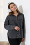 Women's Oversized Cut Denim Shirt Jacket Snow Wash Black Light Color Casual Chic -Bnj4895 - 6