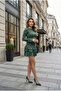 Women's Mintage Patterned Skirt with Layered Ruffles Long Sleeve Viscose Mini Dress - 4