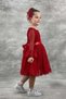 Girl's Polka Dot Detailed Princess Red Dress with Transparent Tulle Sleeves - 2