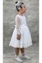 Girls' Polka Dot Detailed Princess White Dress with Transparent Tulle Sleeves - 3