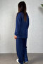Women's Viscose Two Thread Blouse and Pants Two Piece Set with Belted Tie - 3