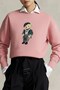Women's Oversized Sweatshirt Parisian Bear 3D Printed Pink – Crew Neck, 3 Thread Raised - 2