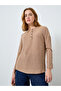 Women Beige Ribbed Knit Top with Button Detail - 3