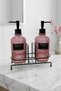 Modern Striped Round Glass Double Liquid Soap Dispenser & Detergent Dispenser Set, Pink - 500 ml Glass Soap Dispenser - 5