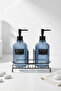 Modern Striped Round Glass Double Liquid Soap Dispenser & Detergent Dispenser Set, Blue - 500 ml Glass Soap Dispenser - 7