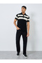 Men Black Striped Knit Polo Shirt - 2