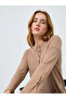Women Beige Ribbed Knit Top with Button Detail