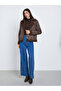Brown Suede Look Biker Jacket with Faux Fur Trim - 2