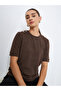 Women Brown Knit T-Shirt with Shoulder Button