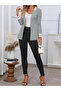 Grey Striped Detail Front Open Blazer - 5
