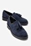 Alex Navy Blue Suede Genuine Leather Tasseled Elastic Women's Loafer Shoes