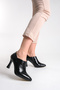 Lando Genuine Leather Black Patent Leather Thin Heeled Bootie - 4