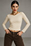 Women's Cream Boat Neck Long Sleeve Blouse - 5