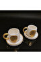 Ataturk Special Series 3D Embossed Gilded 4 Piece Handmade Ceramic Cup Set - 3