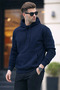 Men's Casual Kangaroo Pocket Loose Navy Blue Sweatshirt