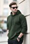 Men's Casual Kangaroo Pocket Loose Khaki Sweatshirt - 2