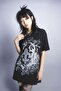 Black Abstract Pattern Single Strap Detailed Oversized Short Sleeve Off-Shoulder T-Shirt - 2