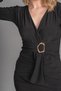 Women's Winter Black Aura Belted Semi-Double Breasted Slit Dress Stylish Casual Comfortable 50358 - 3