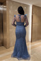 Fully Beaded Fabric Mermaid Evening Dress - INDIGO BLUE - 5