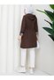 Striped Bondit Fabric Hooded Hijab Trench Coat with Elastic Waistband Rc905010 - 4