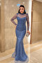 Fully Beaded Fabric Mermaid Evening Dress - INDIGO BLUE