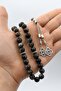 Natural Obsidian Stone 33 Beads Prayer Beads with Metal Tassel 10mm Sphere Cut 902513 - 4