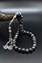 Natural Larvikite (Larvakite) Stone 33-Bead Prayer Beads with Metal Tassel 10mm Sphere Cut 902519