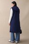 Hooded Gold Chain Navy Blue Quilted Vest - 2