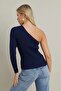 Women's Navy Blue Single Sleeve Knitwear Blouse Be276 - 3