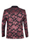 Burgundy Black Jacquard Slim Fit Men's Jacket - Double Breasted & Bow Tie - 4