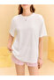 Women's Stitch Printed Couple Combination Oversized Crew Neck 100% Cotton T-Shirt - 3