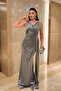 Sparkly Fabric Stone-Detail Evening Dress - SILVER - 2