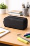 Three-Compartment Black Pen Holder - Pen Case
