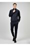 Navy Blue Mock Neck Zippered Pocket Parachute Fabric Embroidery Detailed 2 Thread Tracksuit Set - 4