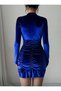 Women's Ruched Detail Velvet Dress - 3