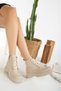 Women's Stone Detailed Lace-Up and Zipper Faux Leather Postal Women's Boots&Bootie - 2