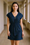 Women's Navy Blue Side Slit Buckle V-Neck Mini Beach Dress - 7