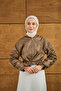 Women's Front Beading Detail Short Raincoat Brown - 4