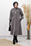 Angora Fox Coat with Sleeve Tip Knit Detail Tsd250246 Light Gray - 6