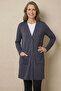 Women's Mother's Day Gray Buttoned Pocketed V-Neck Long Tunic Thin Combed Cotton Cardigan