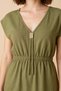Women's Khaki Side Slit Buckled V-Neck Mini Beach Dress - 6