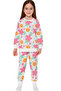 Girl's Two Thread Sha Fleece-Lined White Color Flower Pattern Long Sleeve Pajamas Set
