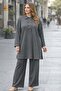 Plus Size Buttoned Knitted Double Suit Gray