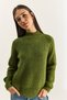 Women's Khaki Crew Neck Raglan Sleeve Knitted Patterned Soft Textured Knitwear Sweater 20251108 - 5
