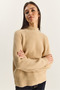 Women's Beige Crew Neck Raglan Sleeve Knitted Patterned Soft Textured Knitwear Sweater 20251108 - 4